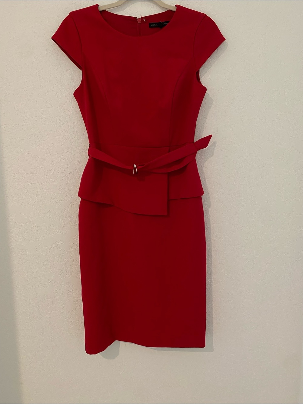 White House Black Market Red Peplum Belted Midi Dress